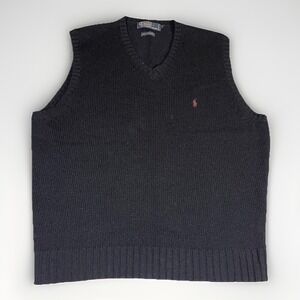 Vintage Polo Ralph Lauren 100% Lambswool Sweater Vest Preppy Black Size Medium